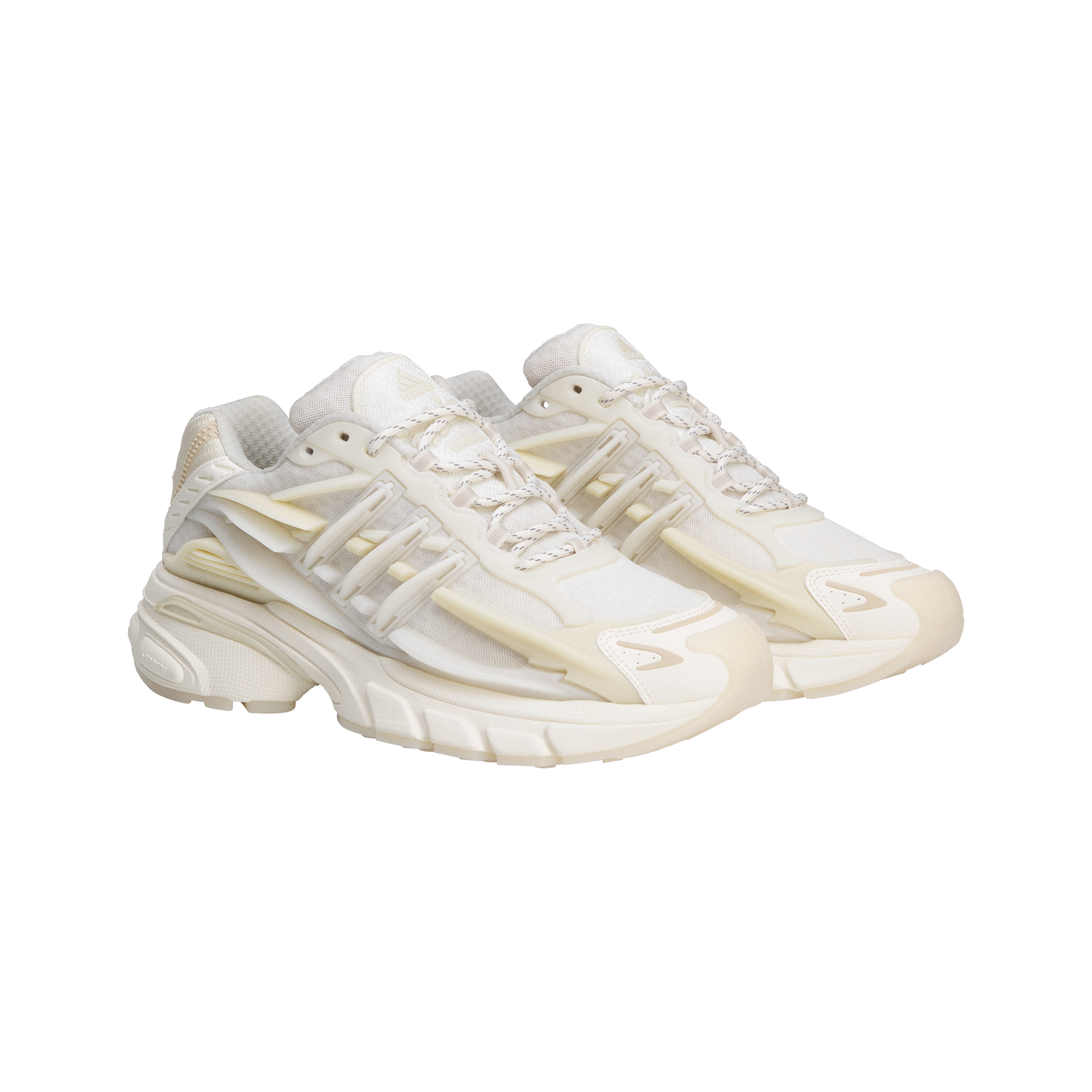 Pharrell x adidas VIRGINIA Adistar Jellyfish Triple White KH6730 hero image showing layered mesh upper with exoskeletal cage and wave-like sculptural midsole